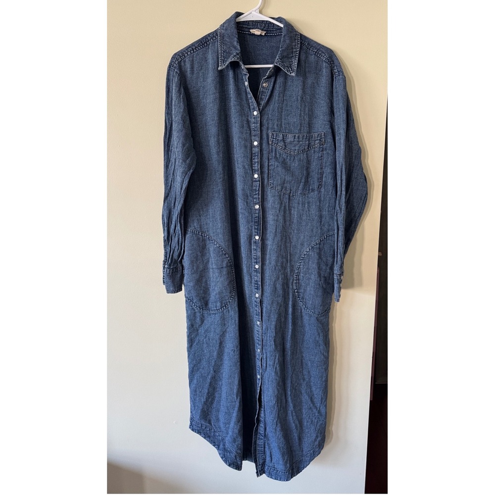 Pilcro Anthropologie Denim Maxi Shirt Dress Blue Long Sleeve Button Front Medium - Picture 4 of 5